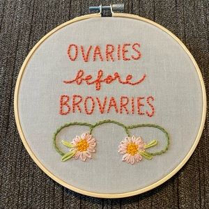 ❤️🌎 6” Finished Hand Embroidered Hoop Art Funny Ovaries Before Brovaries